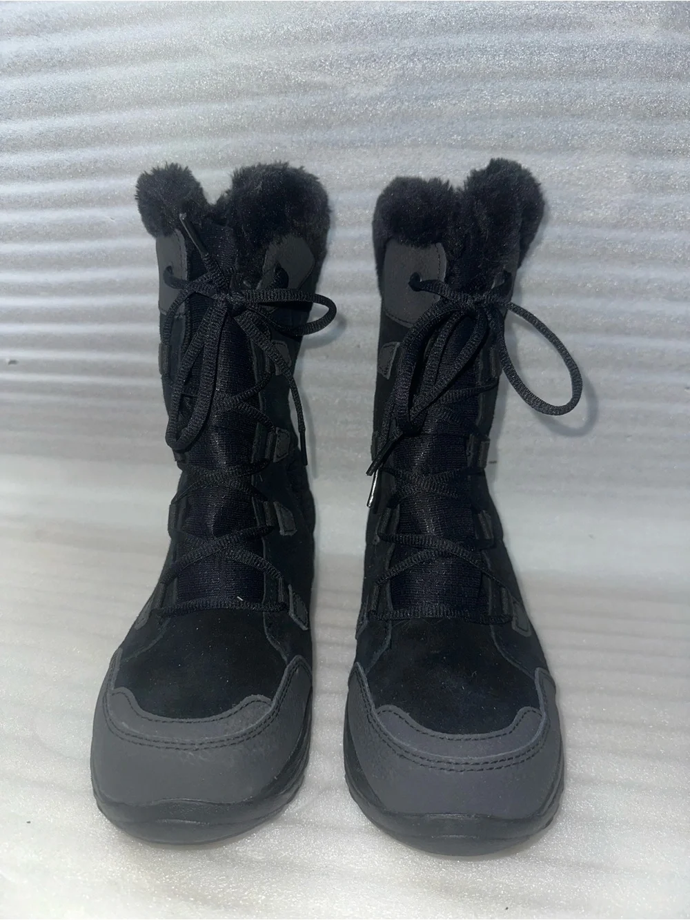Columbia Black Winter Lace-Up Faux-Fur Trim Boots
